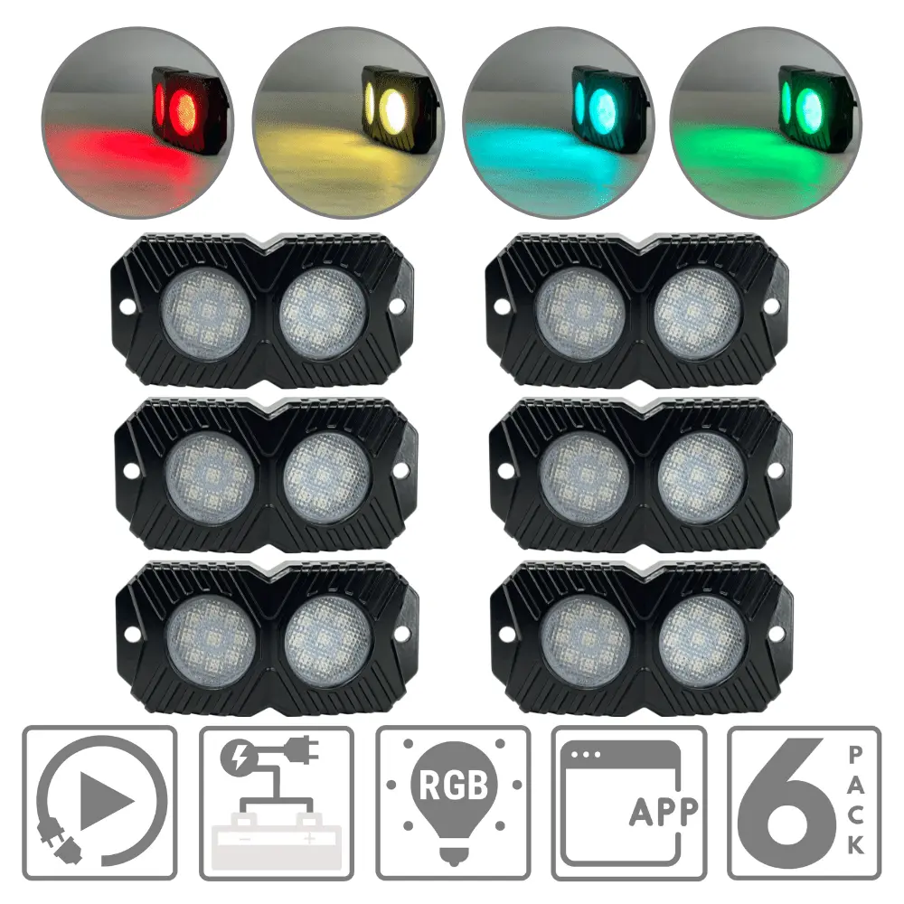 Dual LED Rock Light Kit - RGB 6 Pack